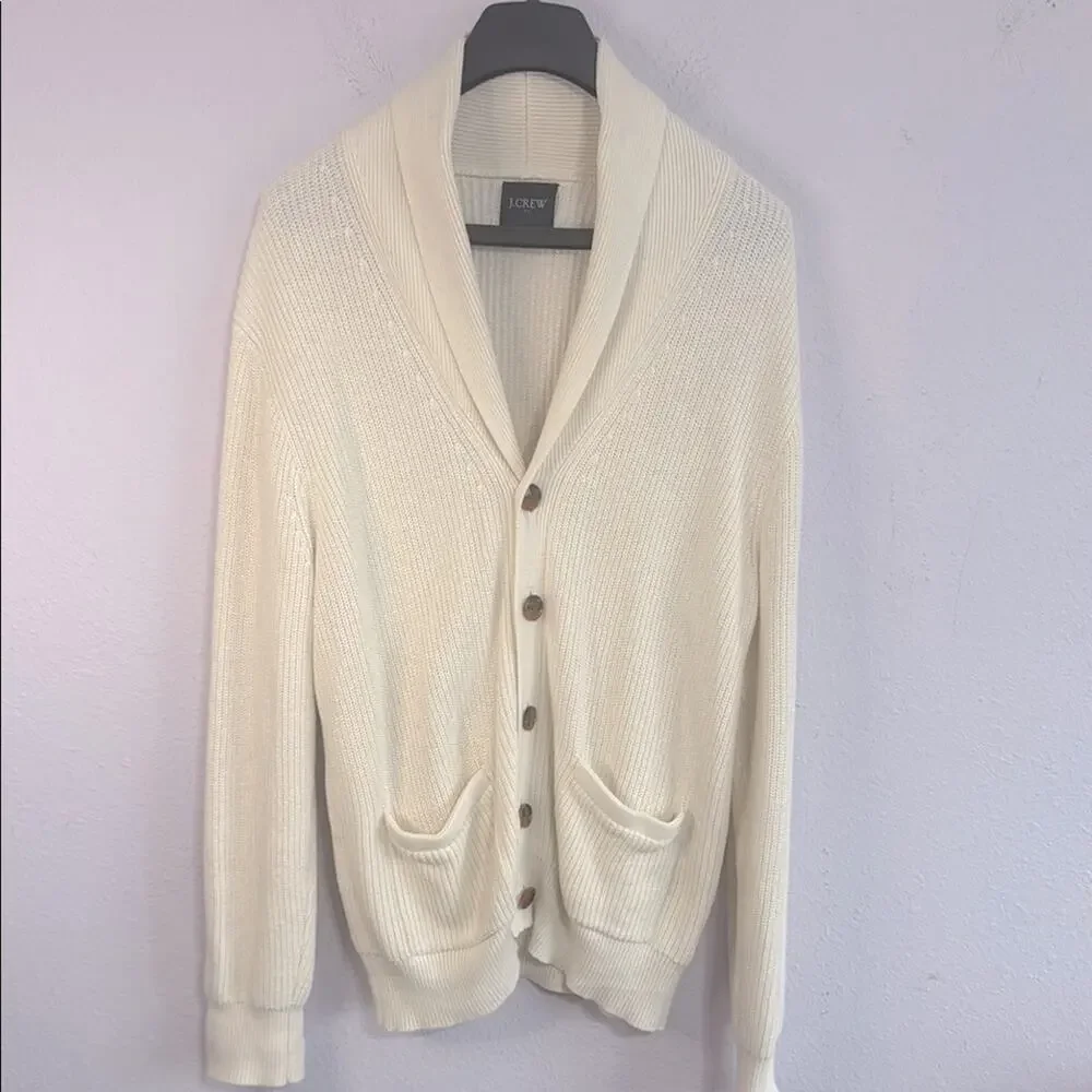 J. Crew Cream Shawl Collar Cardigan Sweater with Buttons and Pockets Size L